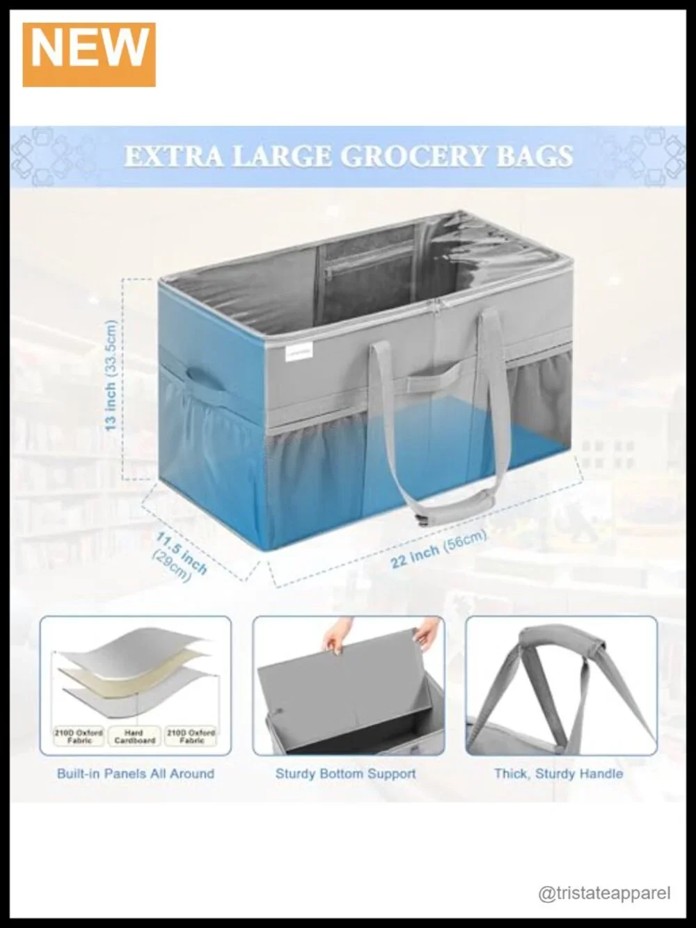 Extra Large Utility Tote Bag 2 Pack Reusable Grocery Bags Heavy Duty Foldable